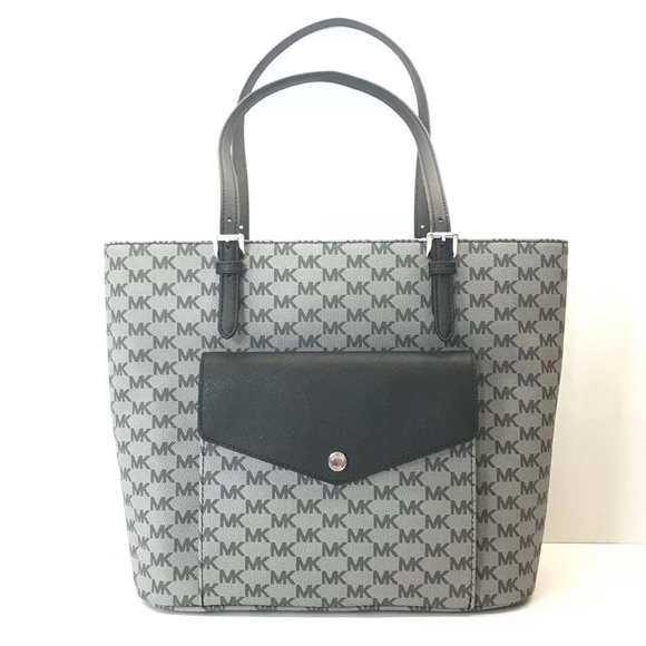 MICHAEL KORS JET SET LARGE POCKET MF TOTE BLACK - Picture 1 of 16